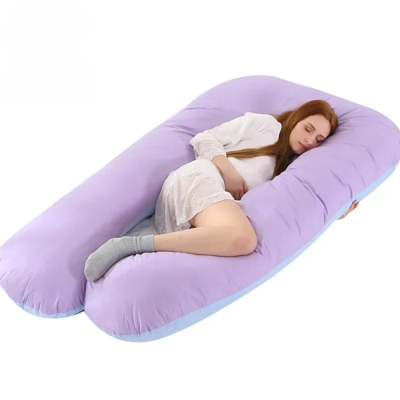 Travesseiro materno para mulheres, algodão, cor combinando, removível, lavável, em forma de u, suporte de cintura, travesseiro, maternidade, corpo