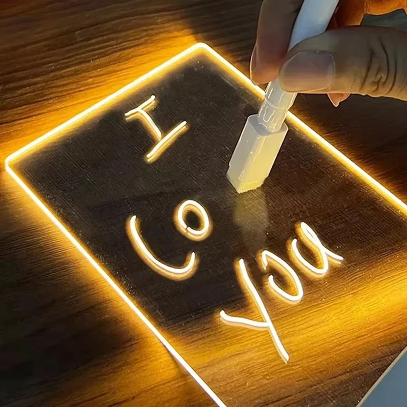 DIY Notepad LED กระดานวาดภาพเรืองแสงอะคริลิคข้อความพร้อมปากกา Erasable เด็กวาดตัวอักษรข้อความ Night โคมไฟ