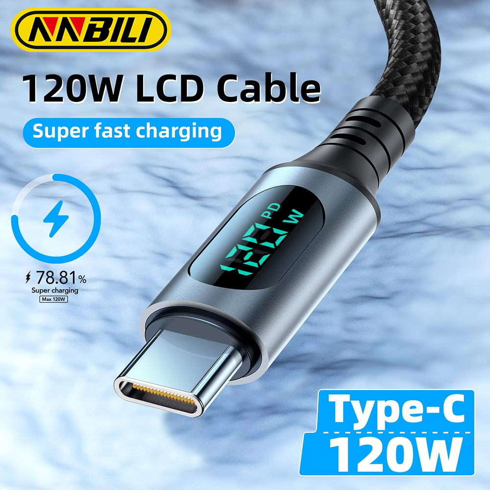 NNBILI 120W USB A a tipo C Cable cargador de carga rápida para Macbook Pro Xiaomi Samsung POCO USB C a C Cable de pantalla digital