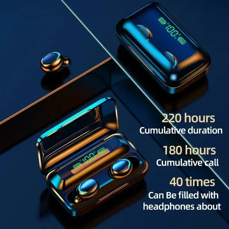 TWS F9-5 Bluetooth 5.3 fone de ouvido sem fio, fones de ouvido, hifi, estéreo, esportes, fones de ouvido à prova d'água, fones de ouvido, aparelhos auditivos com microfone, handfree