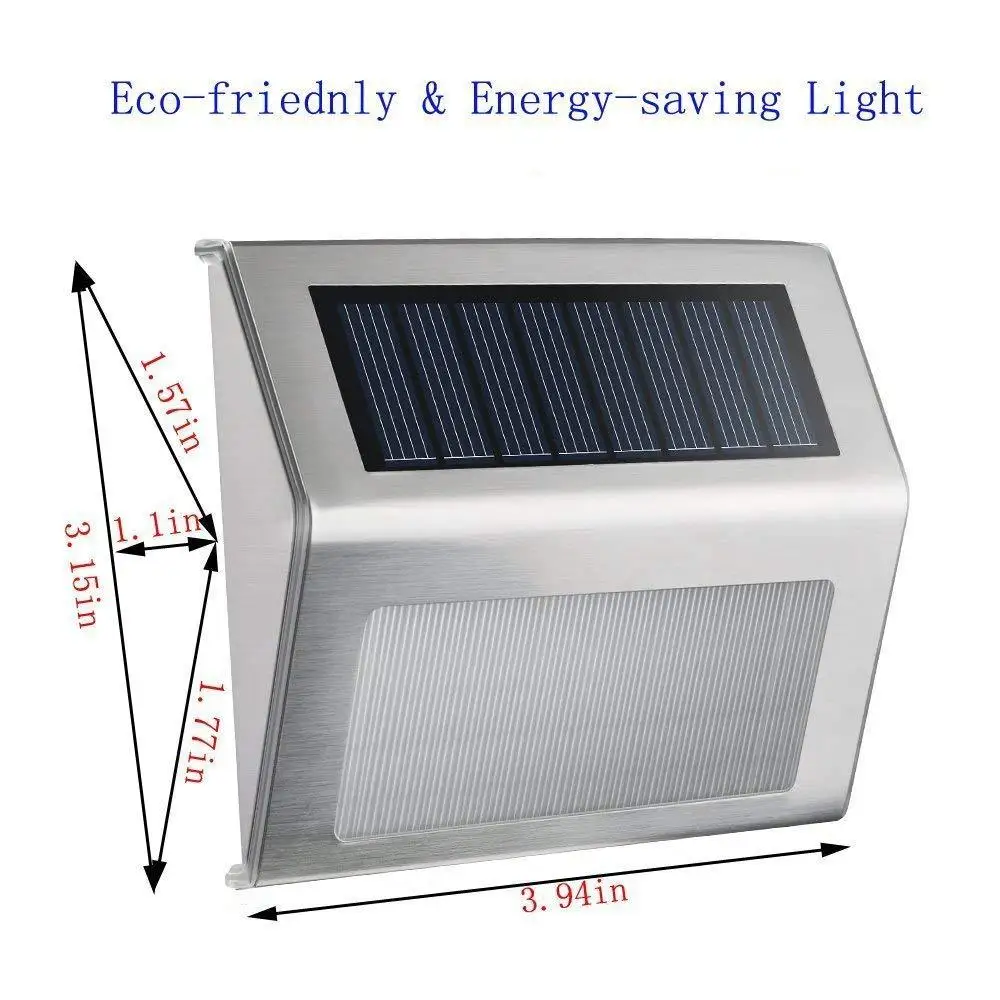 3LED Step Light สแตนเลสไฟรั้วพลังงานแสงอาทิตย์กันน้ํากลางแจ้ง LED โคมไฟติดผนังไฟดาดฟ้าสําหรับบันไดรั้วสวน Patio