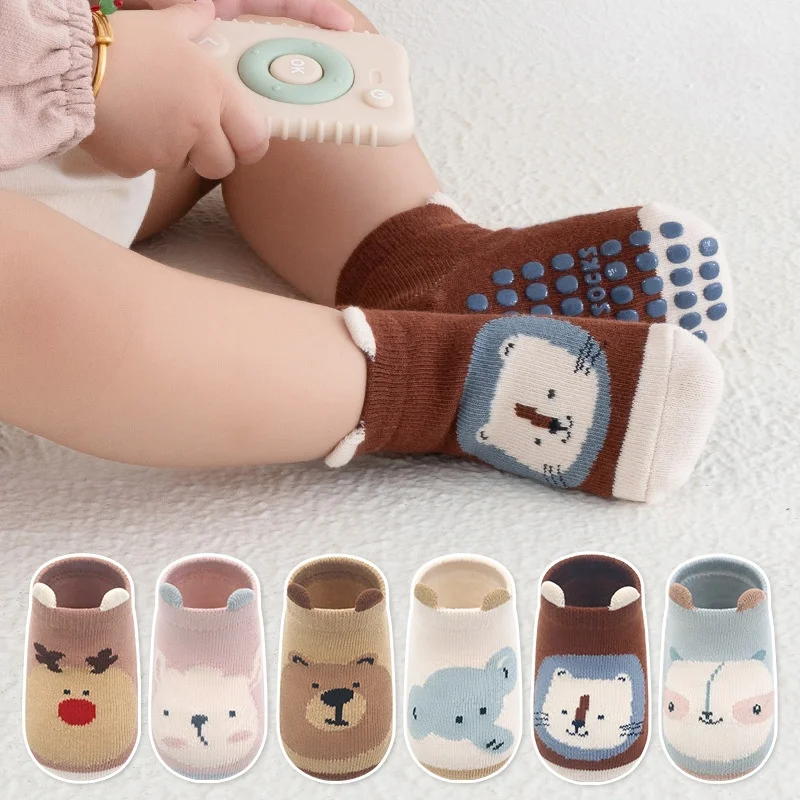 Lawadka calcetines para bebé recién nacido, calcetines cortos antideslizantes de algodón con dibujos animados para niños pequeños, calcetines informales para el hogar para niñas y niños, otoño