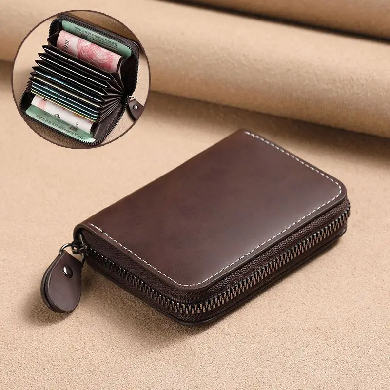 Stylish Card Holder Large Capacity ID Wallet Leather Holder RFID Blocking Wallet Compact Card Case Men's Card Wallet