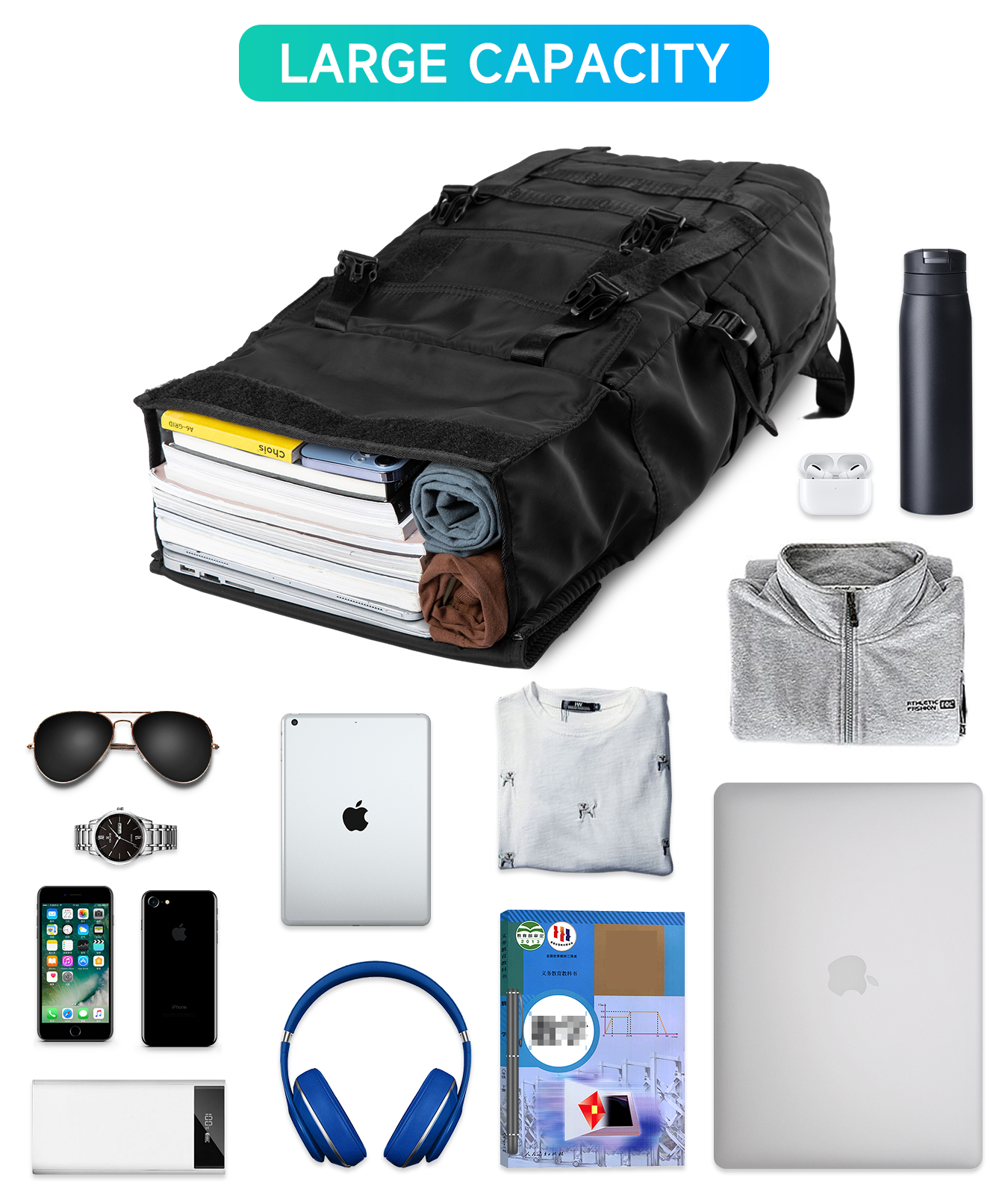 ロールトップ ラップトップ バックパック 15.6 インチのラップトップに適合、大容量の拡張可能なトラベル バックパック、防水スポーツ ハイキング リュックサック