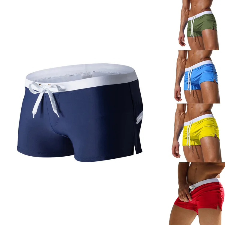Maiô masculino 10 cores com bolso traseiro design de secagem rápida praia boxer shorts masculinos calções de banho de verão