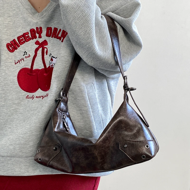 Pu Leather Retro Women's Underarm Bag Cool Y2k Girls Vintage Small Shoulder Bags Simple Female Crossbody Bag Handbags Purse