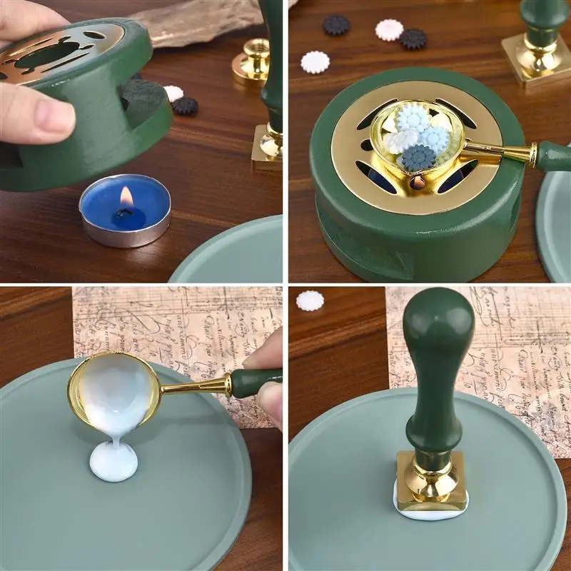 1/2/3pcs Wax Seal Set Wood Wax Melting Lacquer Furnace With /Spoon/Handle Wax Bead Melting Heater Wax Pot Heater For Stamp Craft