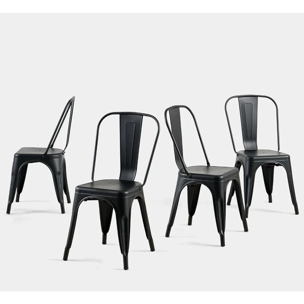 Metal Dining Chair Set of 4 Stackable Indoor Outdoor Industrial Vintage Chairs Bistro Restaurant Kitchen Cafe Side Chairs Matte