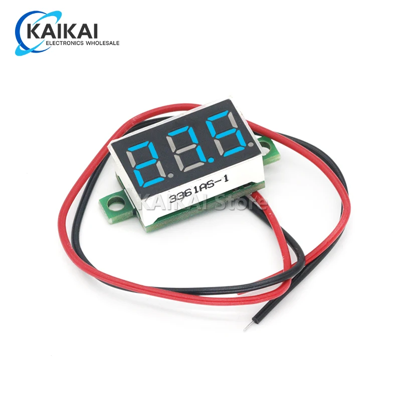 Voltímetro Digital LED de 12V para coche, voltímetro de 0,36 pulgadas, Detector de voltios ajustable, Monitor de probador, DC 4,7-32V, 2 cables de plomo