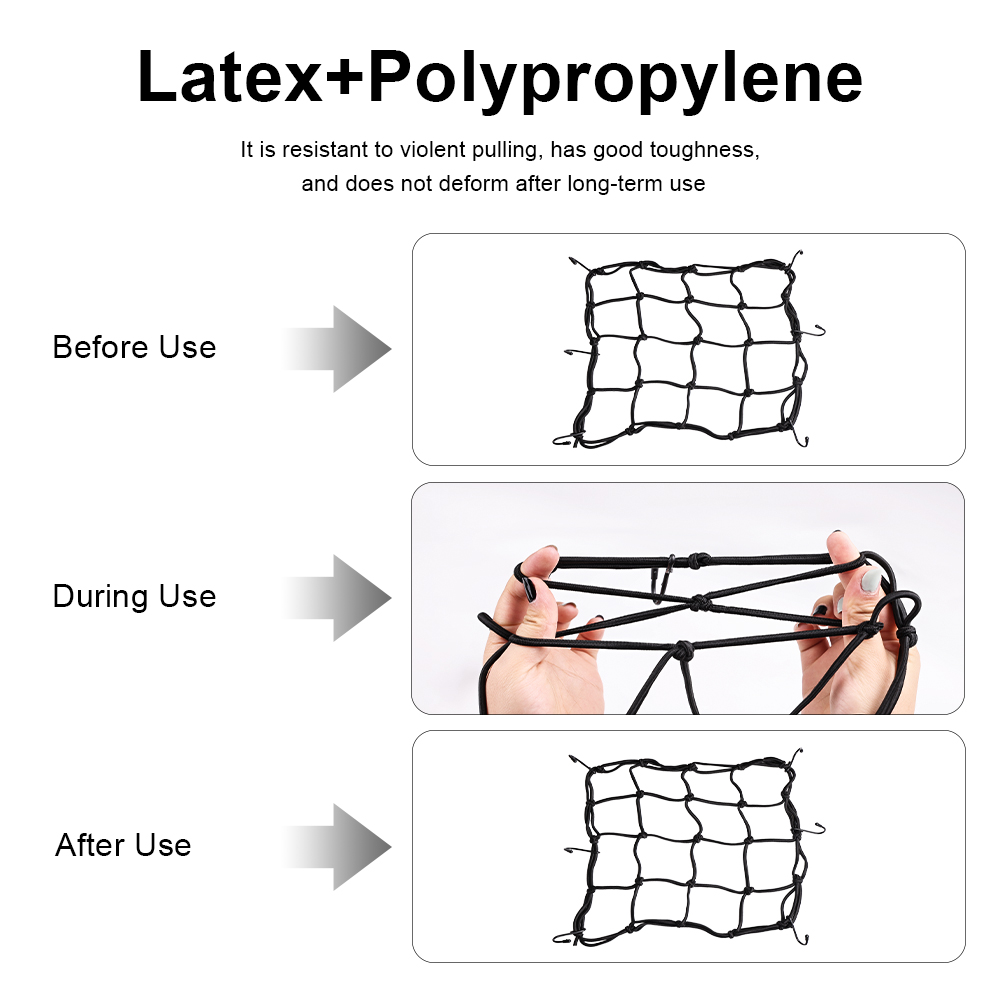 Heavy-Duty 6 Hooks Elastic Bungee Net Motorcycle Luggage Net Helmet Fuel Tank Holder Moto Accessories for Helmet Storage Black