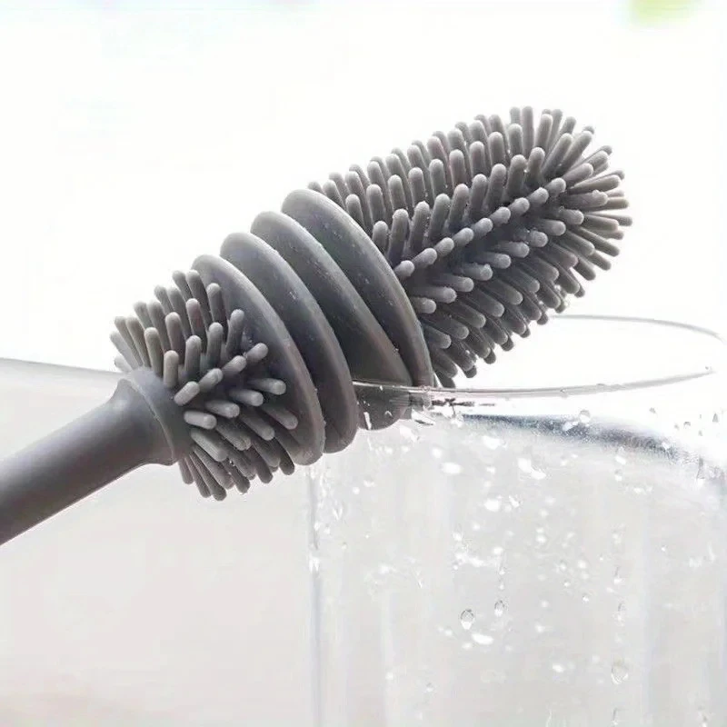Cepillo de silicona para botella de leche, limpiador de vidrio, herramienta de limpieza de cocina, mango largo, botella de bebida, cepillo de limpieza de tazas de vidrio