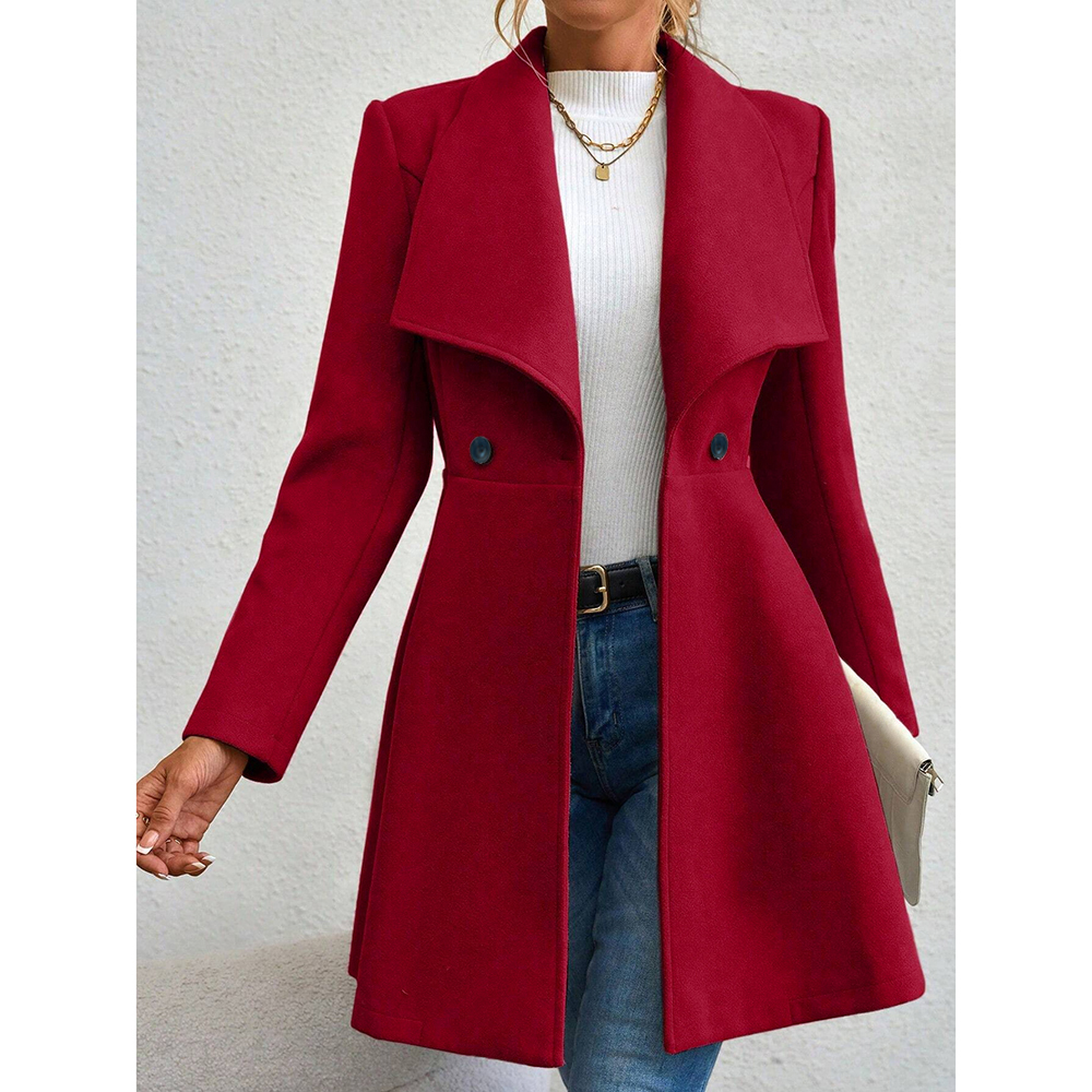 Mia Muse-abrigos de invierno para mujer, abrigos de trabajo con botones y solapa de manga larga de Color sólido, ropa de abrigo roja para regalo del Día de San Valentín