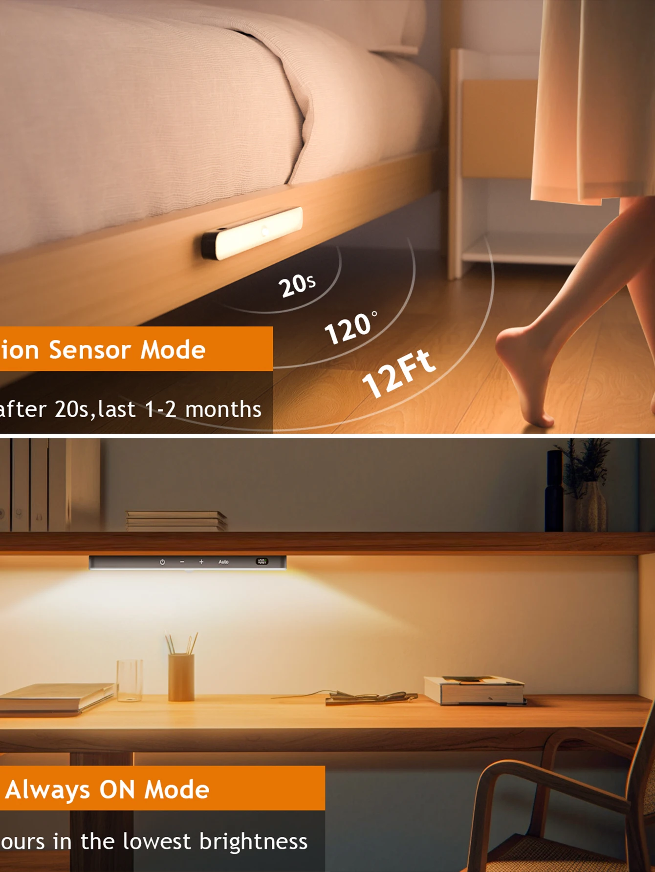 Armadietto con sensore di movimento WILLED Display a batteria a luce calda Barra luminosa touch a 60 LED Luce notturna con batteria ricaricabile wireless
