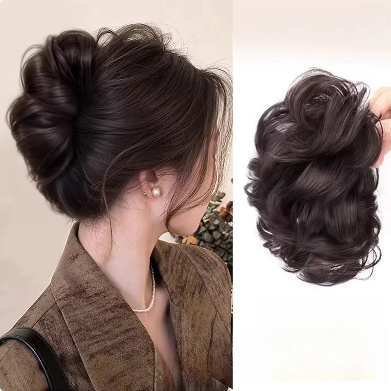 Syntetyczna peruka damska - leniwy kok w kształcie kwiatka w stylu Scrunchie, modna, naturalna i puszysta peruka.