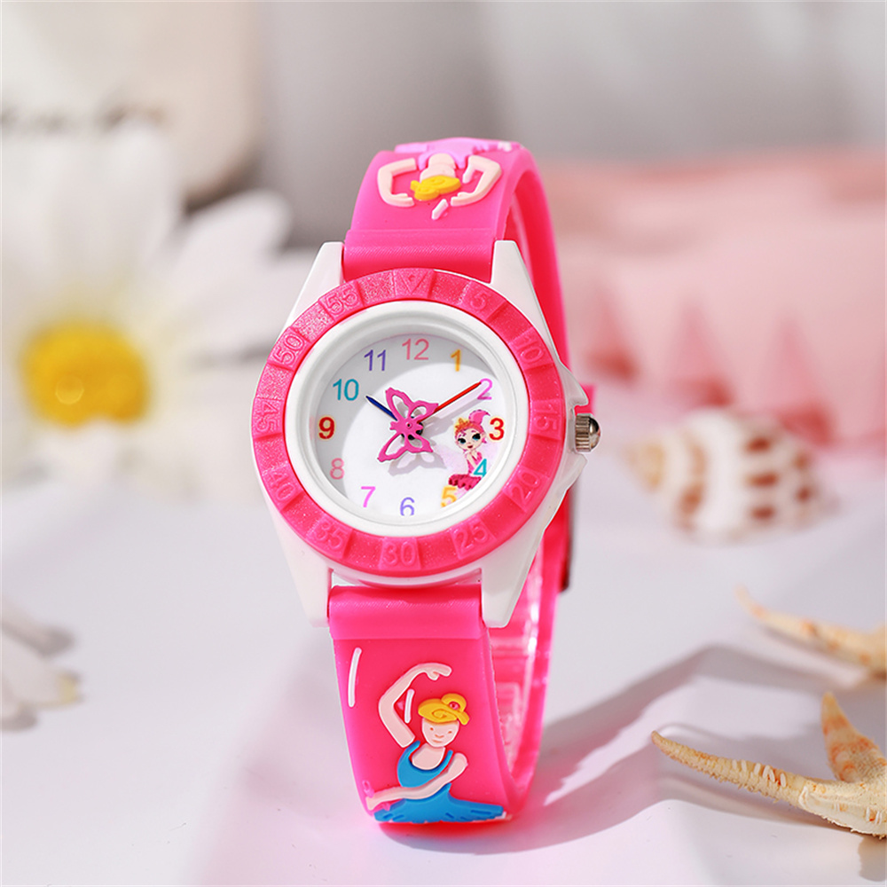 Reloj para niños Ballet de dibujos animados Chica Diseño Reloj de cuarzo Moda Púrpura Silicona Chica Regalo Estudiante Reloj de pulsera