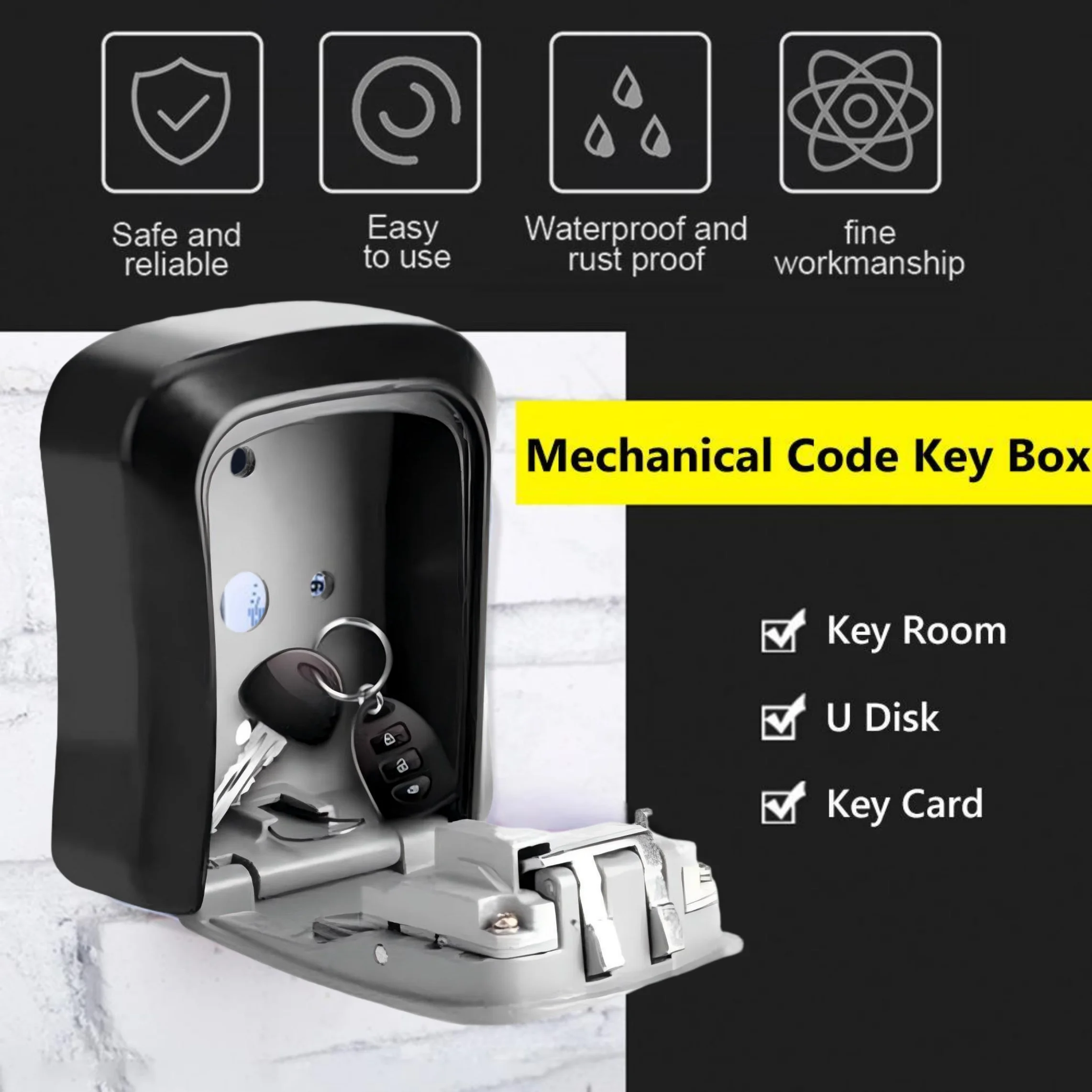 Password Lock Box Cat Eye Mounted Storage Management Large Space PVC Security Anti-theft Durable Wall Mounted Password Key Box