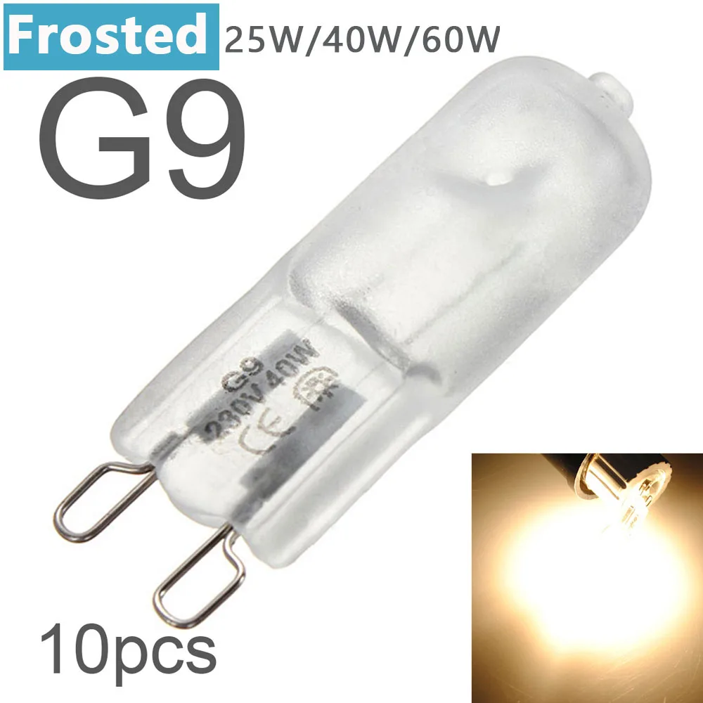 10pcs G9 25W 40W 60W Clear/Frosted Halogen Bulbs 2 Pin Base Warm White Small Light Bulb for Chandeliers/Pendants/Cabinet Lights