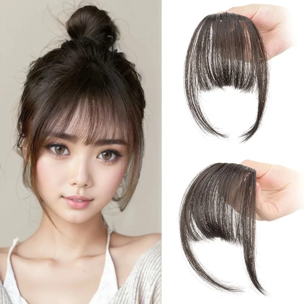 Extensión de cabello sintético falso Invisible con flequillo de aire, peluca con flecos delanteros, accesorios para el cabello negro y marrón para mujer