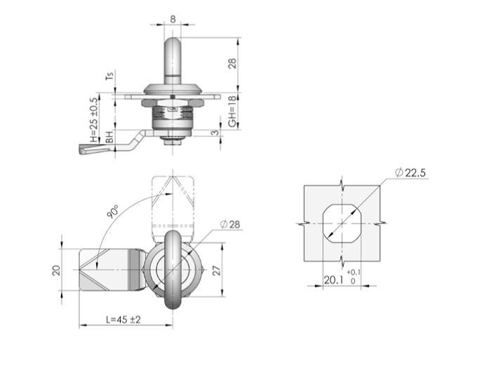 MS715 kunci pegangan kunci kabinet listrik kotak distribusi industri kunci Cam kunci pintu warna krom 1 buah