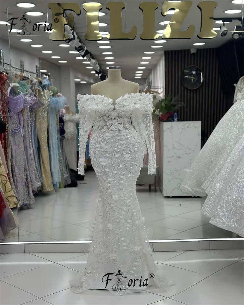Vestido Gala Luxus Perlen Meerjungfrau Abendkleider Kristall Dubai Blumen Applikationen Party Abendkleid robe pailletée femme soirée