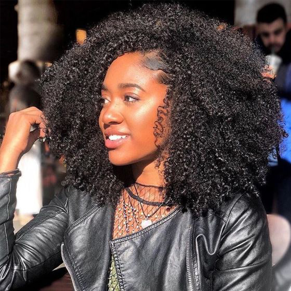 インドのバッチ織り人間の髪の毛巻き毛アフロ,ナチュラルバージン,100% ソフト,エクステンション横糸,4b,4c