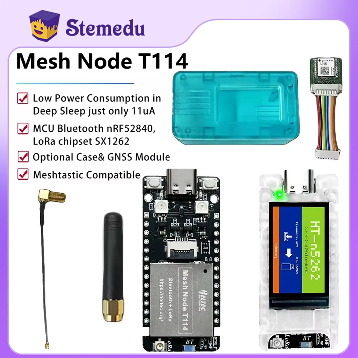 Heltec Mesh Node T114 LoRa + BLE 868 МГц 915 МГц nRF52840 SX1262 TFT-дисплей с низким энергопотреблением для Arduino Meshtastic