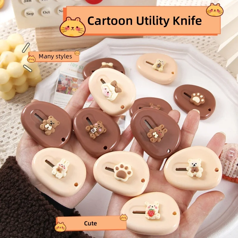 Portable Mini Cute Brown Bear Utility Knife Paper Knife Retractable Knife for Unpacking Express Packages Stationery