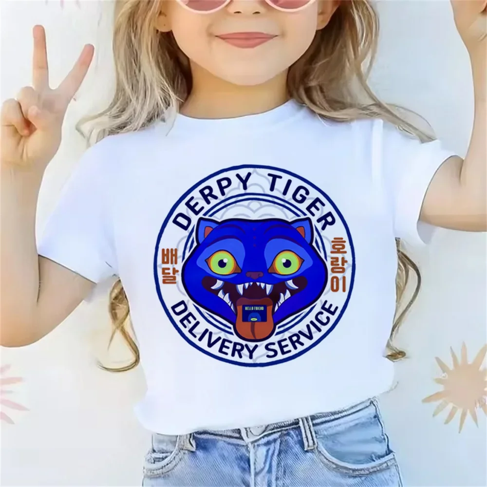 Movie KPop Devil Hunter T-shirt Summer Short Sleeve T-shirt, Suitable for Casual Girls and Boys Pattern Printed Top