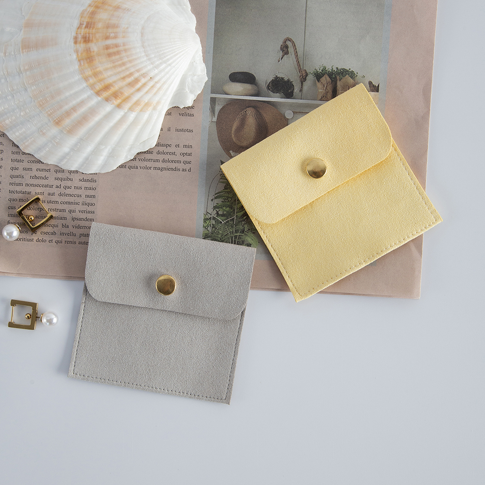 5-Pack Bulk Mini Envelope Jewelry Bag Snap Button Closure Luxury Microfiber Suede Jewelry Necklace Earrings Packaging Pouch Bags