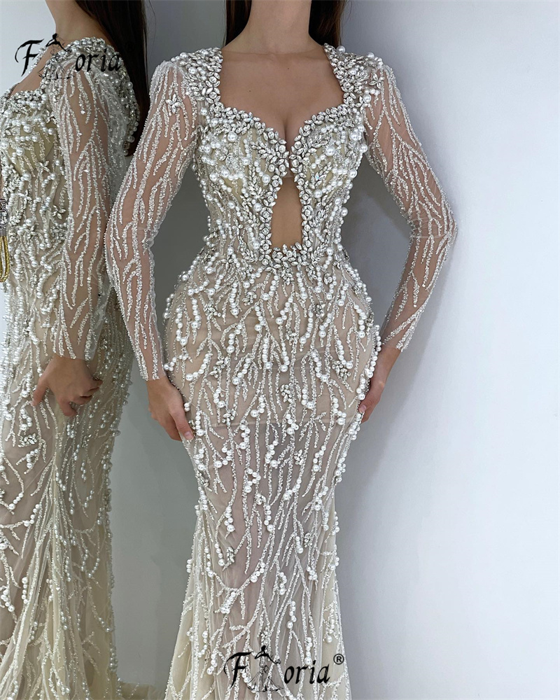Elegante Dubai Perlen Kristalle Meerjungfrau formelle Abendkleider Perlen arabische Ballkleid funkelnde Party kleider 2023 Robe de Soiree