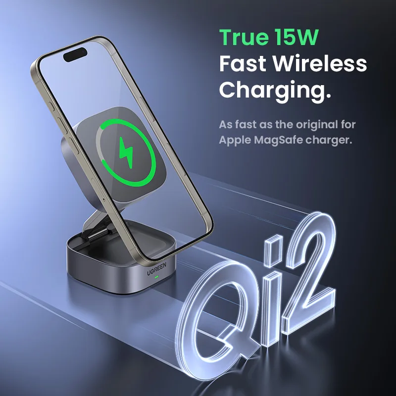 UGREEN Qi2 25W soporte de cargador inalámbrico magnético soporte de carga 2 en 1 para iPhone 15 16 Pro Max/AirPods para cargador rápido MagSafe