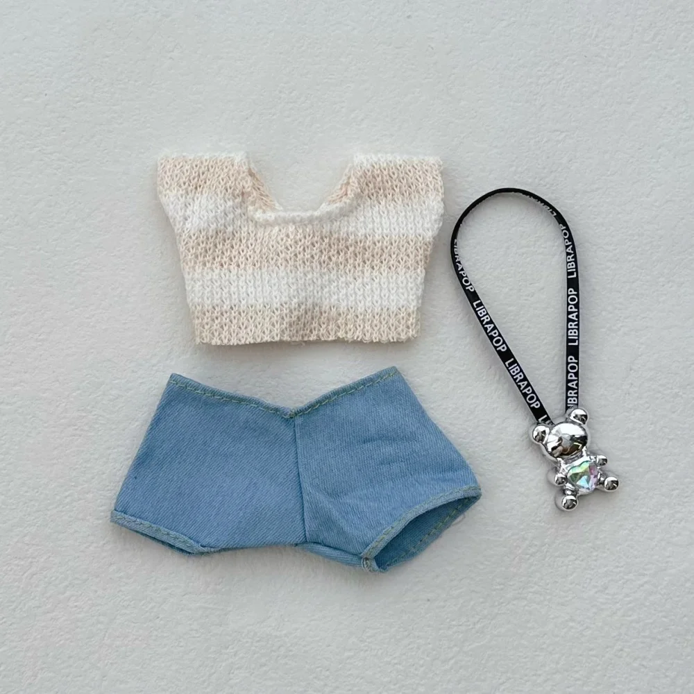 Puppe Designer Kleidung Geeignet Für V1/2/3 Labubu T-shirt Hosen Kleine Bär Anhänger 3 Teile/paket Nette Mode Plüsch Puppe zubehör