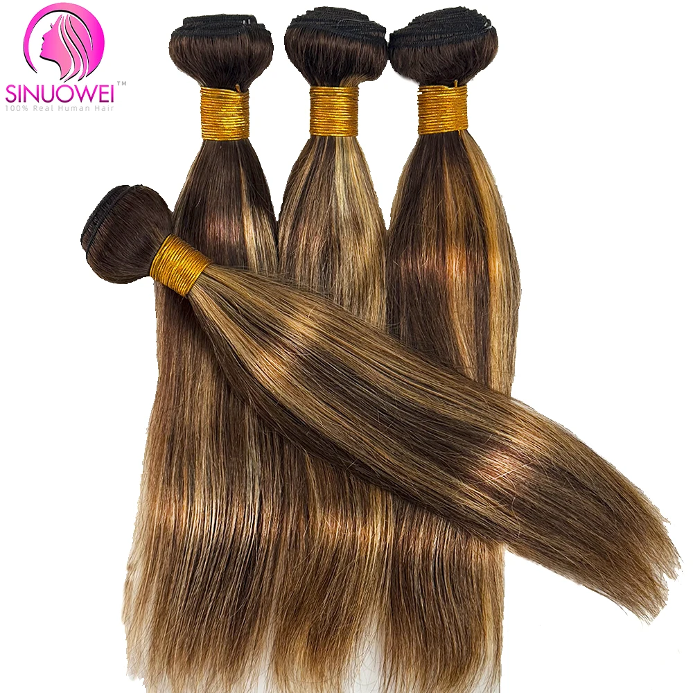 Pacotes retos do cabelo humano do destaque para mulheres, extensões do cabelo de Remy, pacotes louros, osso, P4/27
