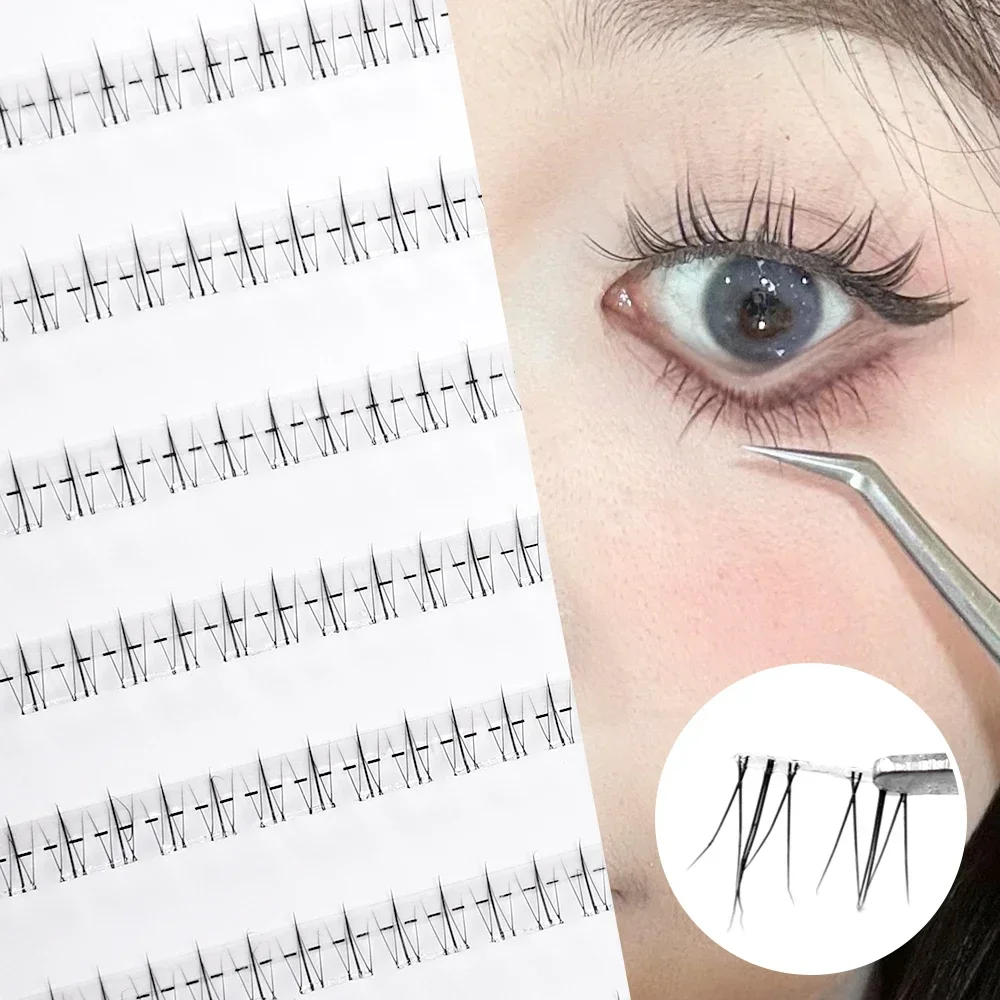 4D Self-adhesive Lower Eyelashes Natural Individual Lashes No Glue Needed Fake Eyelashes Transparent Stem for Eyelash Extension