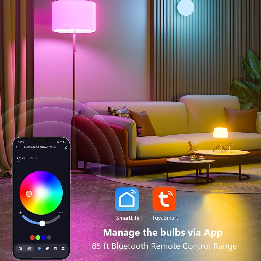Tuya E27 LED-Glühbirnen Bluetooth Smart Bulb 15W Farbwechsellicht Dimmbare RGB-LED-Lampe AC 85-265V Smart Life App-Steuerung