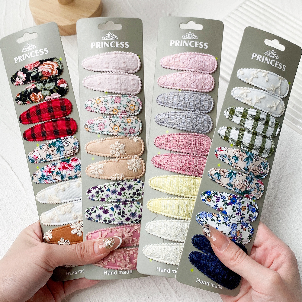 10 ชิ้น/เซ็ต 2.2 ''พิมพ์เย็บปักถักร้อย Waterdrop รูปร่างคลิปผมสําหรับสาวน่ารัก BB Hairpin Barrettes Headwear เด็กอุปกรณ์เสริมผม