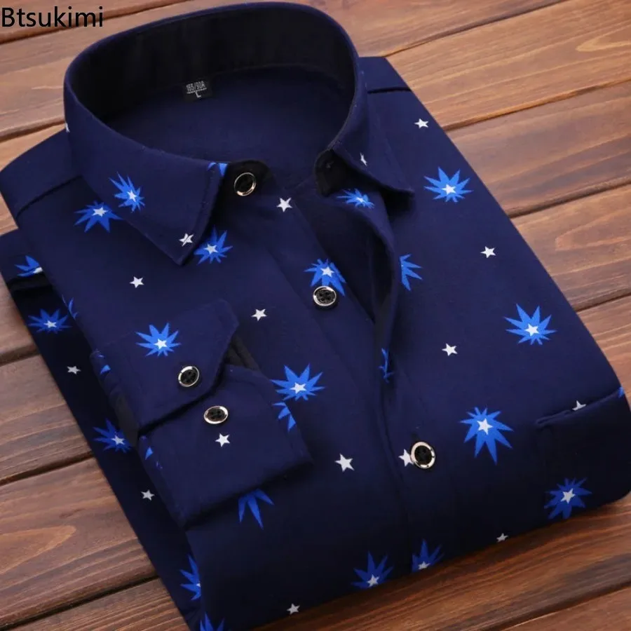 2025 Camisa a cuadros de lana informal de otoño e invierno para hombre, camisa de manga larga con cuello vuelto suave y cálido a la moda, Tops de alta calidad para hombre