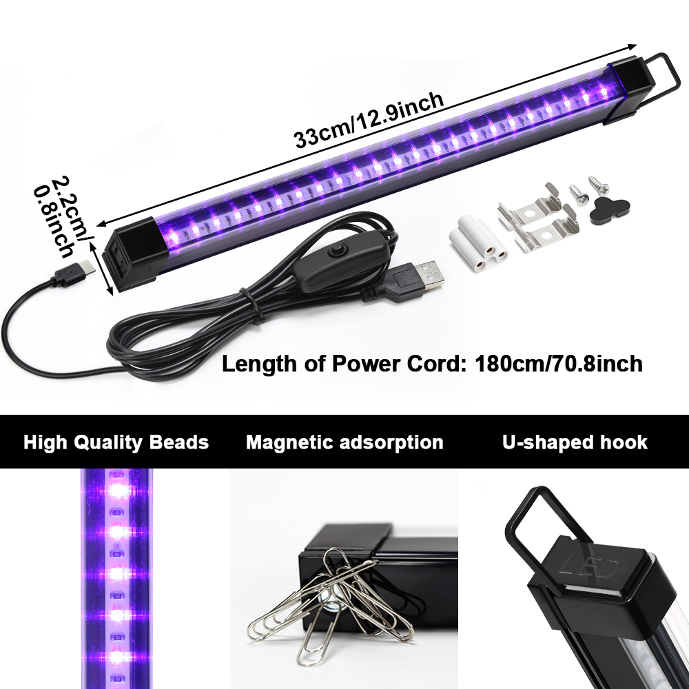 2個/ロット 5W USB UV LED ブラックライト T8 ブラックライトバー 395nm 400nm 蛍光灯 パーティー ディスコ T8 チューブ UVストリップライト 紫外線ランプ