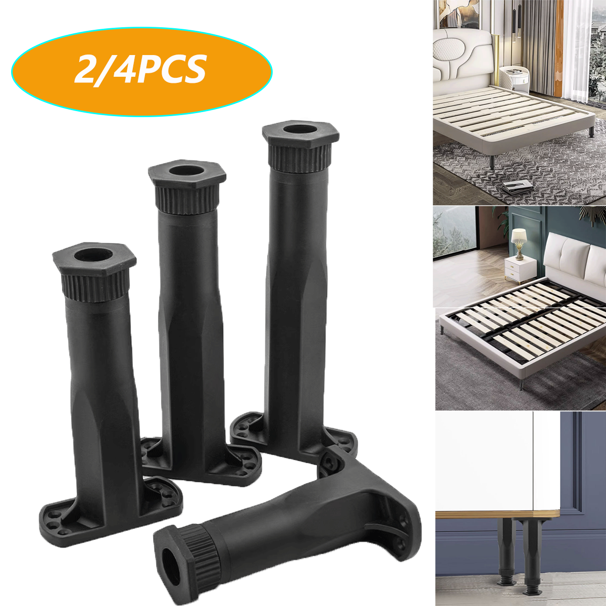 2/4PCS Telescopic  Stand Support Plastic Steel Furniture Hardware Feet Stand Adjustable Heightening Bracket Bed Beam Support