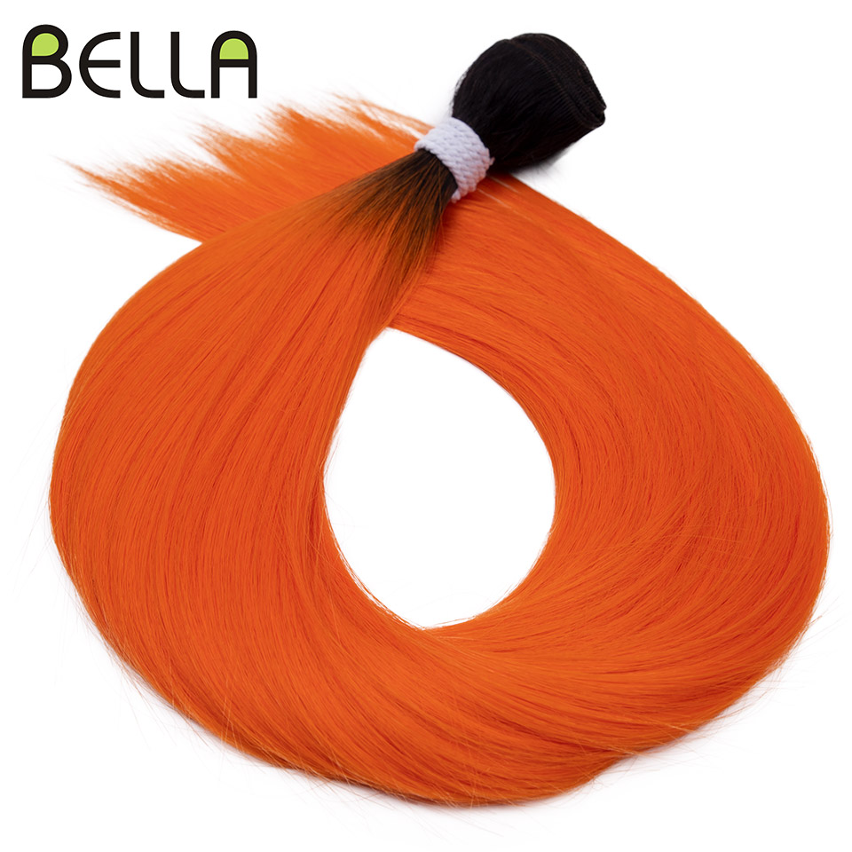 Bella Yaki Straight Hair Bundles 36 Inch Synthetic Hair Ombre Orange Hair Weave High Temperature Fiber Ponytail Hair Extensions