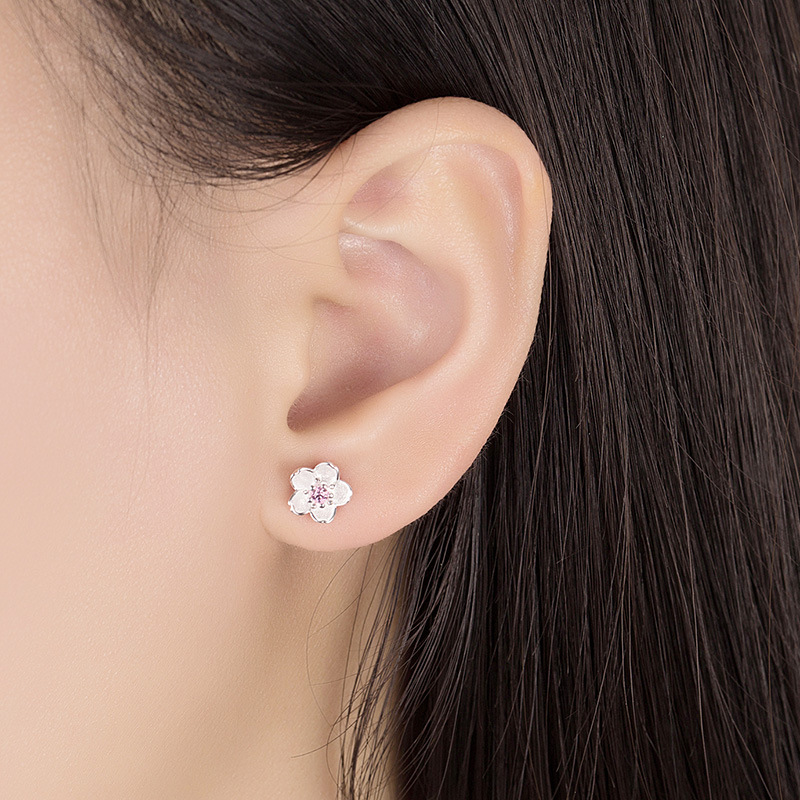 Pendientes de tuerca de flor nueva joyería de cristal de Plata de Ley 925 auténtica para mujer XY0202