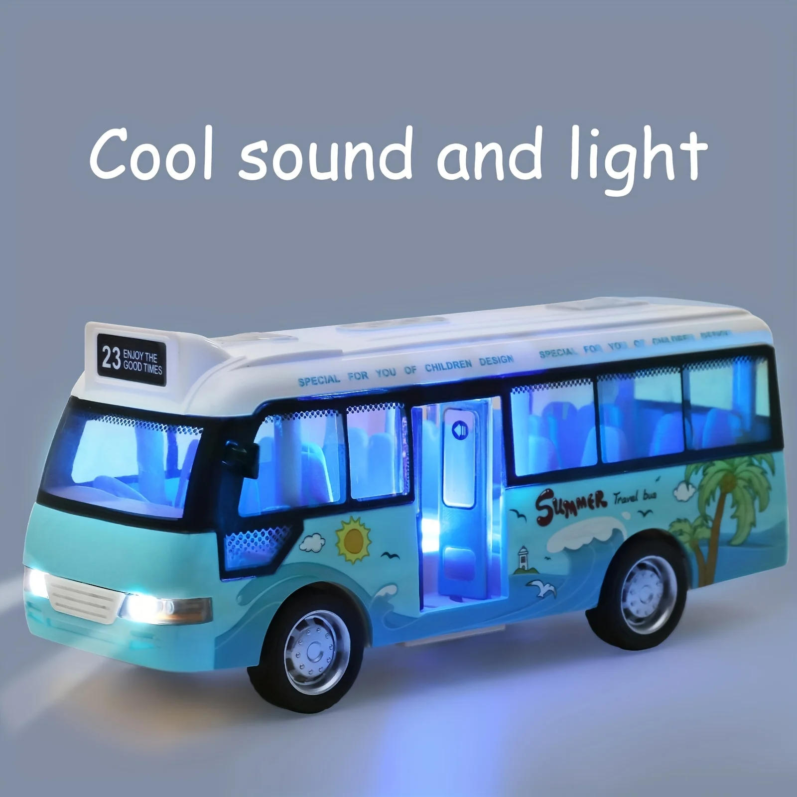 City Bus Toys Cars Die-Cast Plastic Airport Cars For Boys Girls, Pull Back Play Vehicle With Sound, Light Up & Open-able Doors