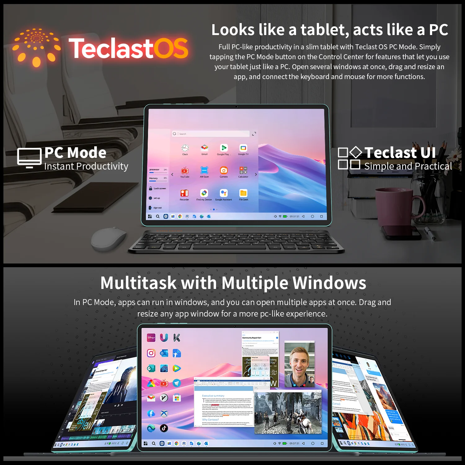 【Nuevo】 Tableta Android 15 Teclast P50Ai 11 pulgadas 90 Hz (6 Gb + 10 Gb) Max.16 Gbgb Ram 128 Gb Lpddr5 1280X800 Allwinner A733-Ai Octa-Core