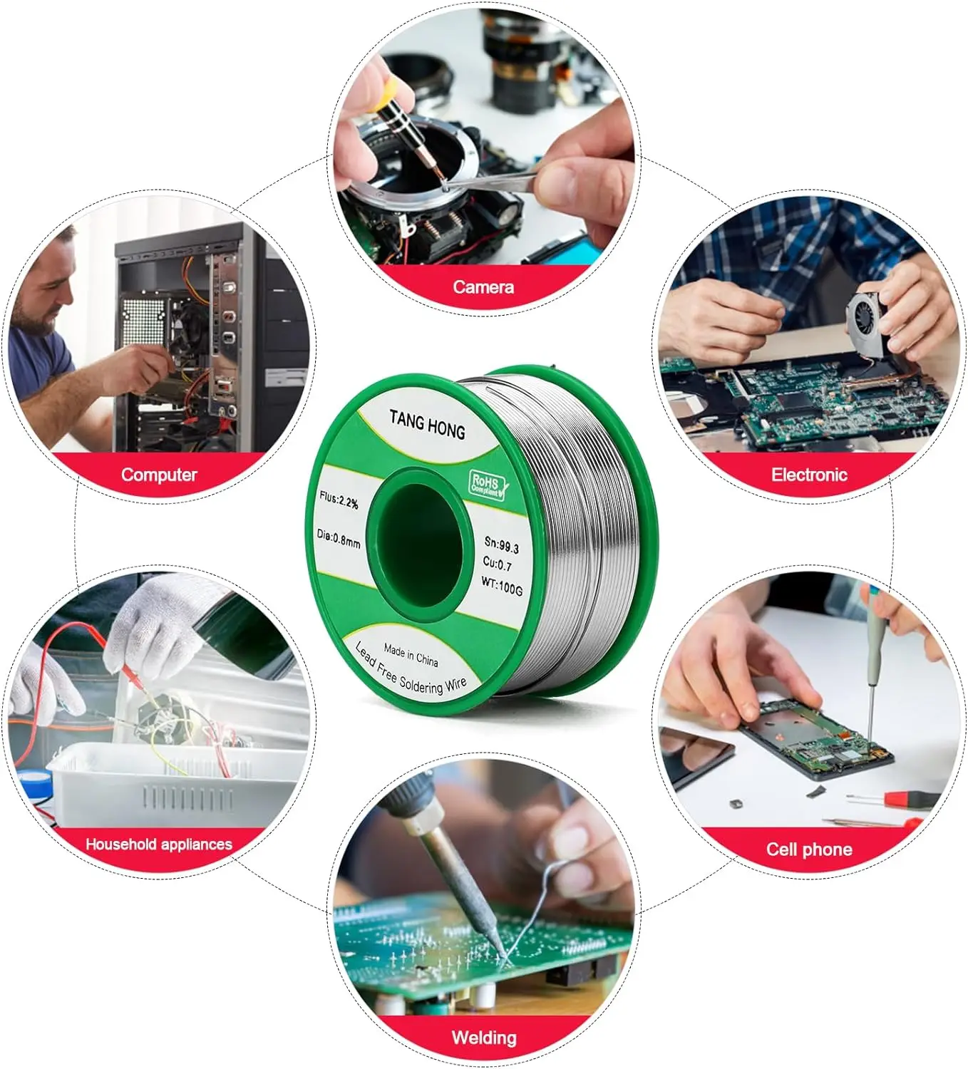TANGHONG bleifreier Lötdraht, elektrischer Lötkolben, Reparaturschweißen mit Kolophonium-Zinndraht, Sn99,3Cu0,7, 50 g, 100 g, 0,5, 0,6 0,8