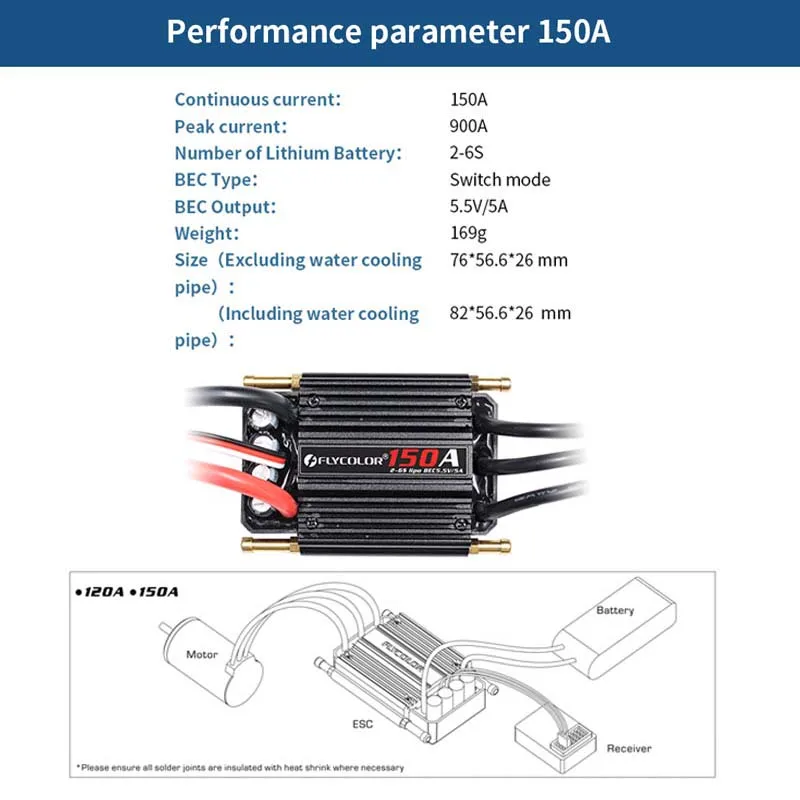 Original Flycolor 50A 70A 90A 120A 150A Brushless ESC Speed Controller Progaming การ์ด 2-6S Lipo BEC 5.5 V/5A สําหรับ RC เรือ