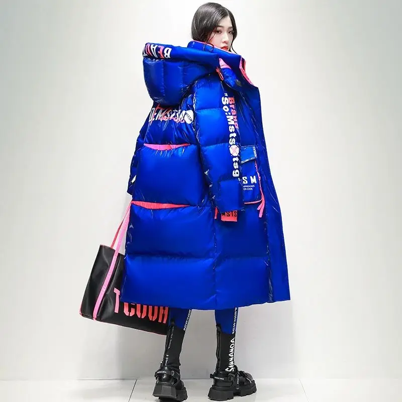 Women New Down Jacket Long Down Coat Big Pocket Windproof Hooded Sportswear Over The Knee Puffer Jacket Parkas Oversized Coats