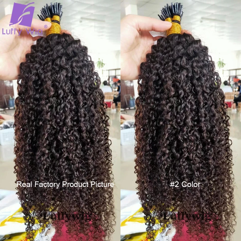 Afro kinky encaracolado eu ponta extensões de cabelo microlink extensões de cabelo humano duplo desenhado completo grosso termina eu ponta extensões de cabelo luffy