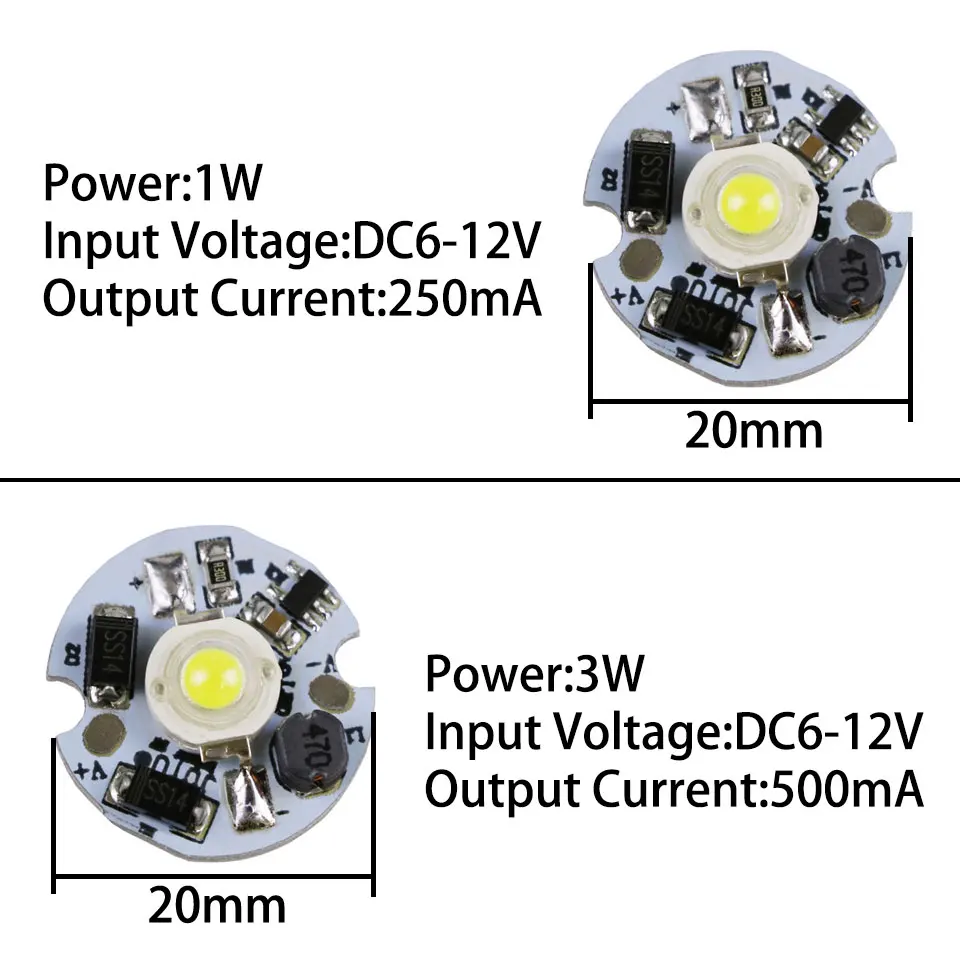 1W 3W LED Bead Light Plate DC3-5V/6-12V/12-24V Drive Free Light Chip Battery Light Source Board With 15cm Line For DIY Bulb