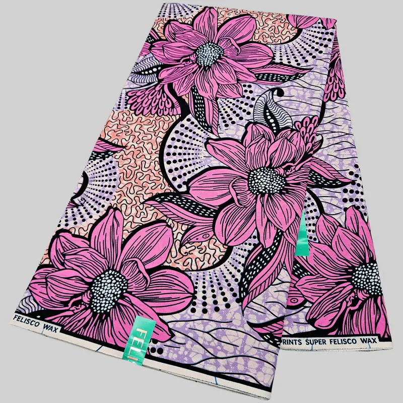 Beliebter echter Super-Dutch-Wachsblock-Druckstoff, buntes Blumendesign, Batikgewebe aus 100 % Baumwolle