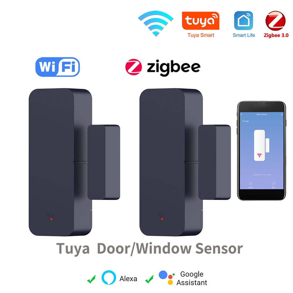 Tuya Zigbee Wi-Fi Умный Датчик Двери, Окна, Магнитная Охранная Сигнализация